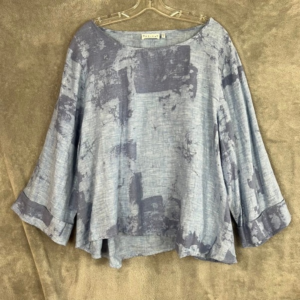 Habitat Quarter Sleeve Tunic Top Womens XL 100% Linen Abstract Watercolor